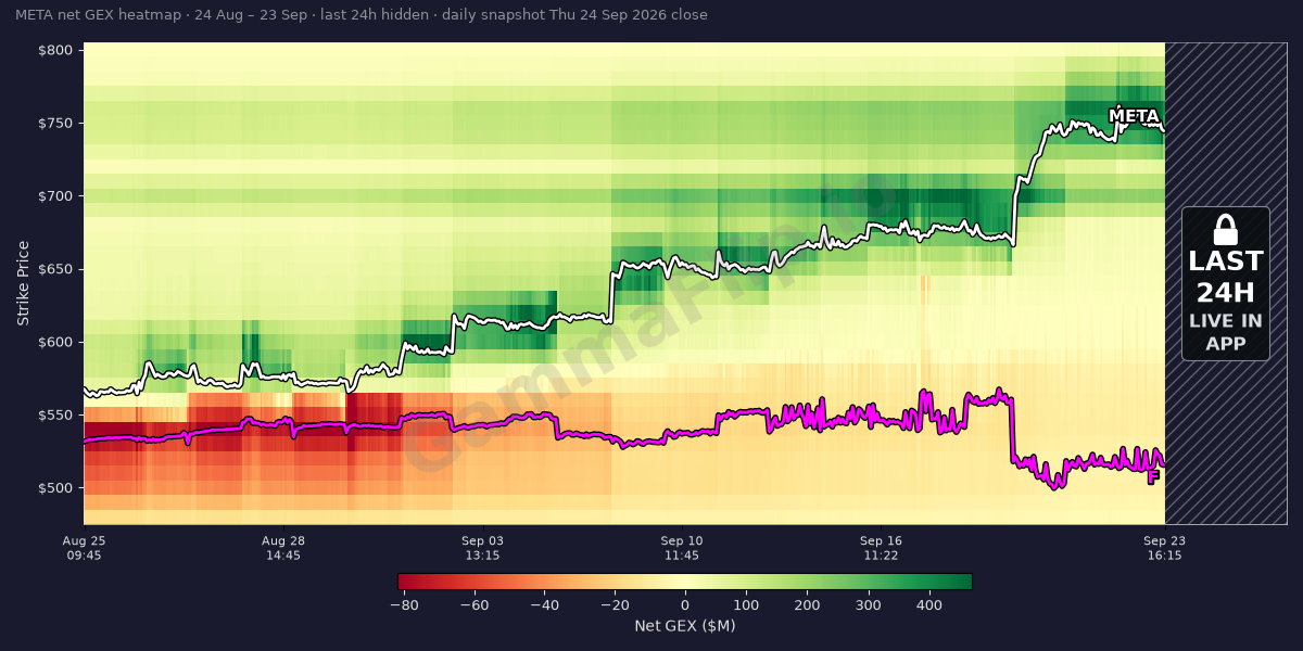 META gamma exposure heatmap over the last 30 days